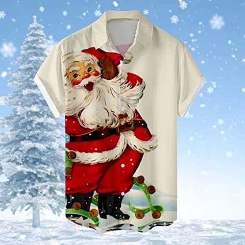 XXBR Božićne košulje s kratkim rukavima za muške, Xmas Djed Mraz Claus gumb za ispis Dopušteni skretanje ovratnika Tops Home