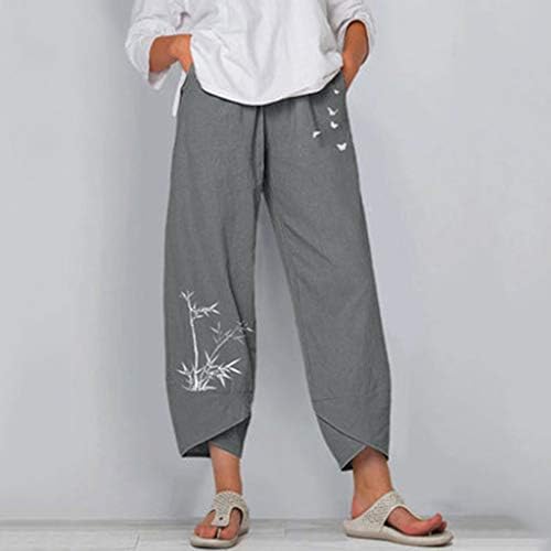 Ceangro elastična usjeva labava lanena lane široka noga Capris hlače za žene Ljetne hlače Capri Palazzo Plus povremene hlače