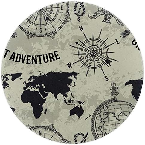Llnsupply 4 ft okrugli nisko-pile igralište, vintage world karta nautički kompas compass bebe puzanje podne prostirke igra