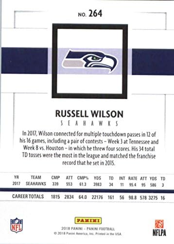 2018. Panini NFL nogomet 264 Russell Wilson Seattle Seahawks Službena trgovačka karta