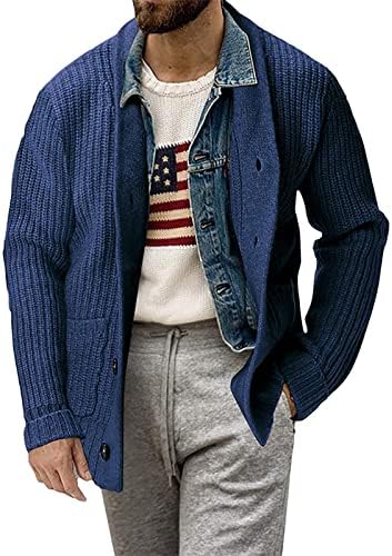Jakne za muškarce, gumb dolje kardigan džemper stalak za ovratnik dugih rukava Kabel pletena zimska stilska jakna