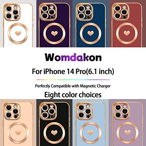 WOMDAKON Magnetska futrola za iPhone 14 Pro Case za žene, Slatki luksuzni stil elektroplatirani uzorak ljubavi, iPhone 14