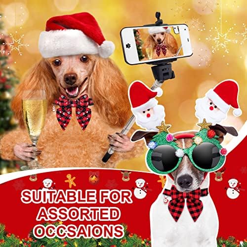 4 PCS božićni pseći ovratnik s Bowtie podesivim kariranim ovratnikom Crveno zeleno mekani odmor za odmor s maksimalnim i