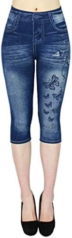 Ženske traper hlače leptir grafički tiskana traperice dužine koljena hlače oprane stare vitke fit traper salon hlače casual