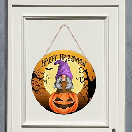 BETORLOVE Znak dobrodošlice za prednji trijem Happy Halloween bundeva Gnome Wood Sign Moon Bat Skull Ghost Woocus Wign Hocus