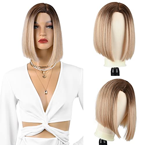 12 kratka perika bob cosmetic sintetička kosa za bijele crne žene boja: Ombre od smeđe do plave