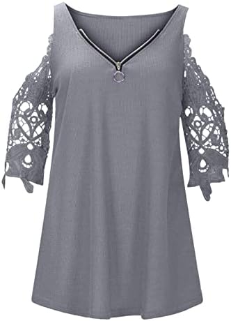 Plus veličine košulje za žene, hladno rame 3/4 majice za rukave Drvane ležerne čipke bluze plus elegantne majice tunike