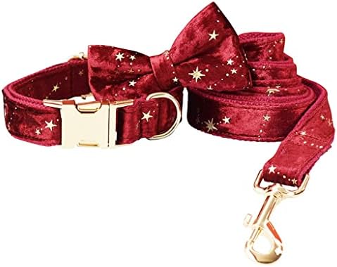 XWWDP Personalizirani ovratnik za pseći božićni crveni baršun kravata kravata za kućne ljubimce i povodce set sa zlatnim