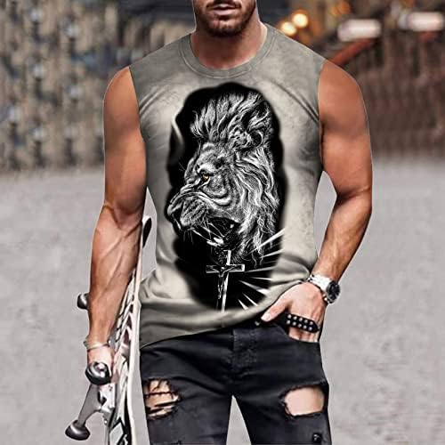 ZDDO muški vojnici majice bez rukava, Summer Street 3d Tiger Lion Flame print tenk TOPS za vježbanje mišića casual tenkovi