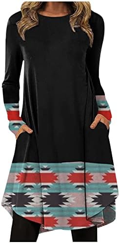 JJHAEVDY ženska retro moda ležerna tiskana pulover okruglog vrata labava haljina dugih rukava