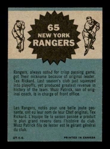 65 Rangers Team - 1962. Topps Hockey Cards Ocjenjivanje NM+ - Nepotpisane hokejaške karte
