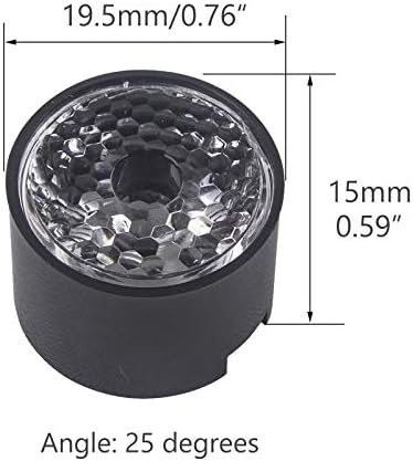 Akrilna leća s crnim nosačem, Fokusna LED leća koristi se za LED kuglice, LED čip, fokusiranje LED žarulje, 25 stupnjeva
