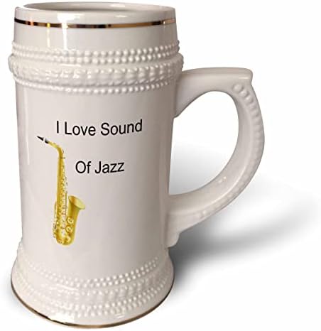 3Drose Slika I Love Sound of Jazz riječi sa zlatnim saksofonom - 22oz Stein šalica