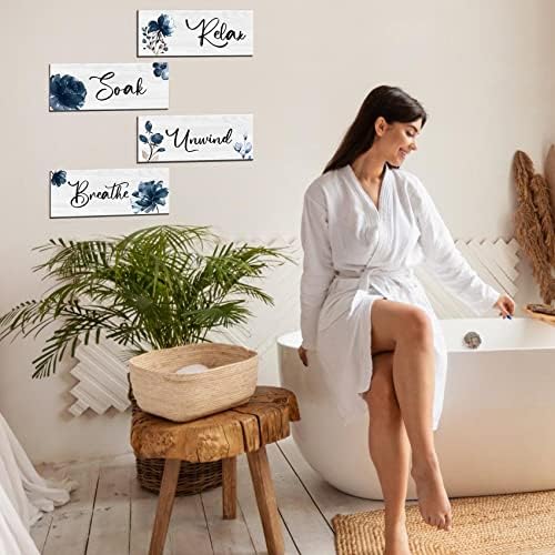 Utuichuo 4 komada kupaonica veliki zidni plak dekor kupaonica drveni umjetnički zidni dekor za kupaonicu za pranje rublja