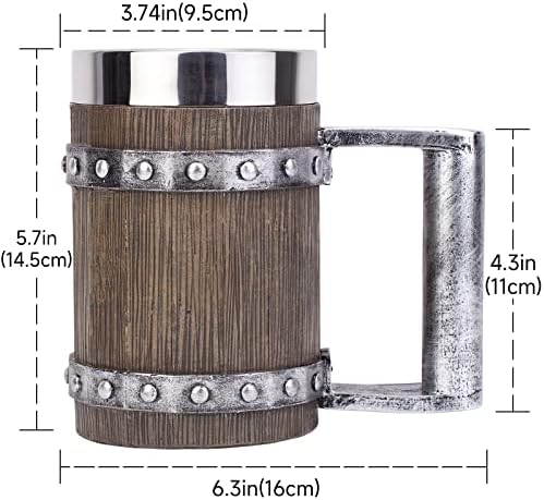 Ktotkmota drvena pivska šalica, srednjovjekovna vintage metalna drvena bačva Stein, tank od smola od nehrđajućeg čelika,