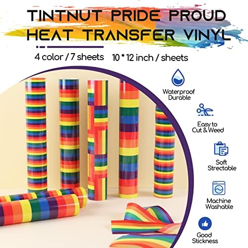 Tintnut ponos ponosni prijenos topline vinil - 7 listova 10x12 inčni LGBTQ Rainbow HTV vinil LGBTQ Pride uzorak HTV željezo