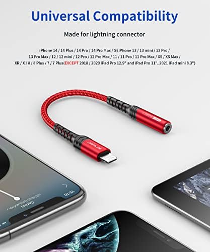JSAUX adapter za slušalice iPhone, Lightning to 3,5 mm adapter [Apple MFI certificiran] iPhone AUX Adapter kompatibilan s