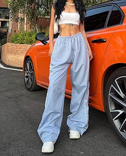 Mangmao Womens Y2K staze hlače Y2K odjeća padobranske hlače s velikim strukom teretne hlače s džepovima trendovske vreća