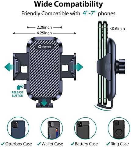 Vicseed Telefon nosač za automobil [Ne blokira prikaz i debelo kućište] Držač za auto -telefon, jak usisni držač mobitela