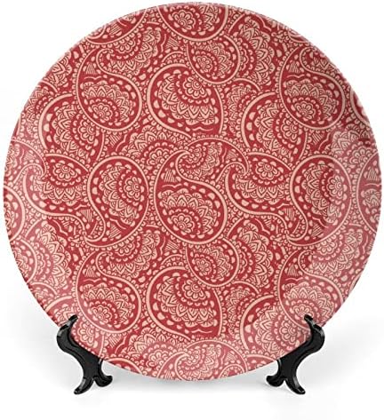 Crveni paisley tiskana kost Kina ukrasni tanjur Okrugli tanjuri zanat s postoljem za izložbu za zidnu večeru u kući