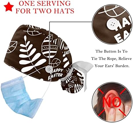 Hohodiy 2 pakira ravne sretne uskrsne lišće prozračna radna kapa s gumbom, poklopcem za kosu, jedna veličina odgovara svima